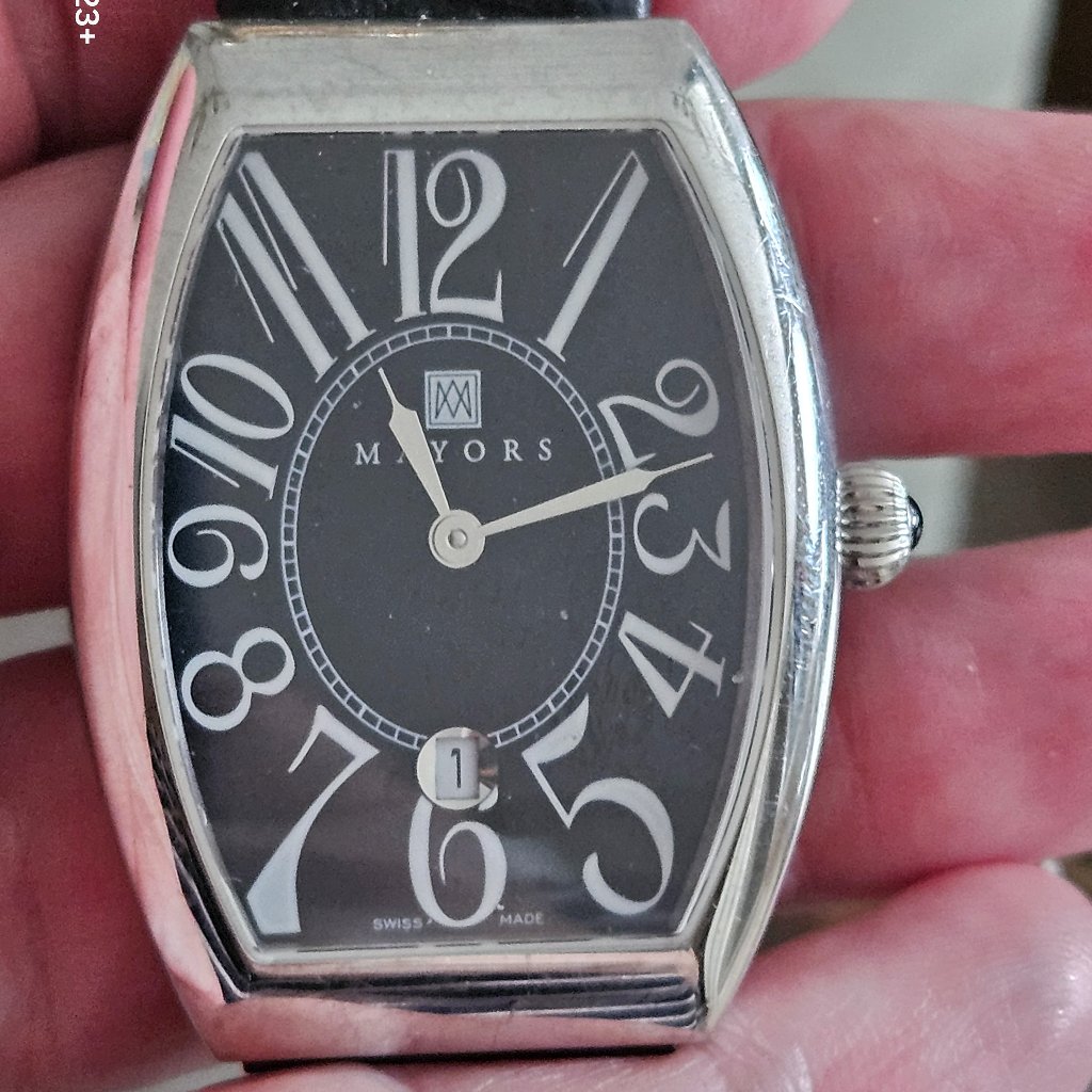 Rare Vintage Mayors Birks Tourneau Sapphire Crystal Swiss Made Leather Watch — image 6 of 8